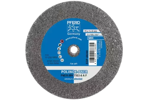 Dysk z włókniny prasowanej POLINOX PNER Ø 75 × 3 mm do otworu Ø 6 mm średnio twardy A drobnoziarnisty do wykańczania 1
