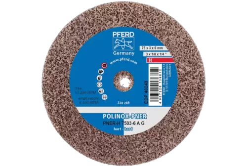 Dysk z włókniny prasowanej POLINOX PNER Ø 75 × 3 mm do otworu Ø 6 mm twardy A gruboziarnisty do wykańczania 1