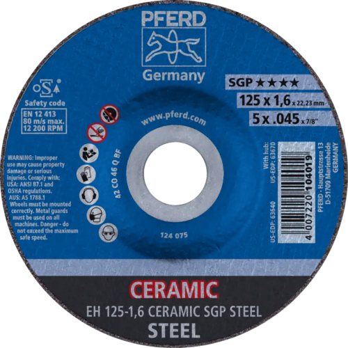 Tarcza do cięcia metalu 125x1,6x22,23 CERAMIC SGP STEEL wypukła Pferd 61300125 1