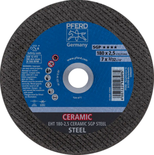 Tarcza do cięcia metalu 180x2,5x22,23 CERAMIC SGP STEEL płaska Pferd 61318025 1