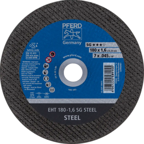 Tarcza do cięcia metalu 180x1,6x22,23 SG STEEL płaska Pferd 61326122 1