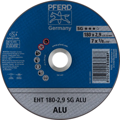 Tarcza do cięcia aluminium 180x2,9x22,23 SG ALU płaska Pferd 61326323 1