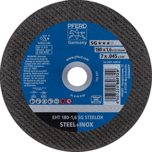 Tarcza do cięcia metalu 180x1,6x22,23 SG STEELOX płaska Pferd 61326410 1