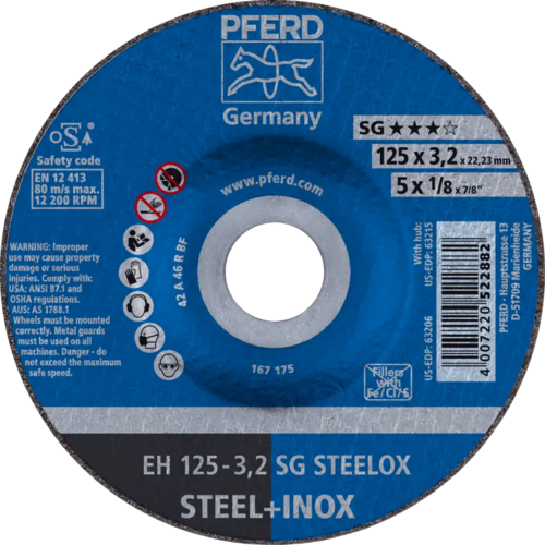 Tarcza do cięcia metalu 125x3,2x22,23 SG STEELOX wypukła Pferd 61333432 1
