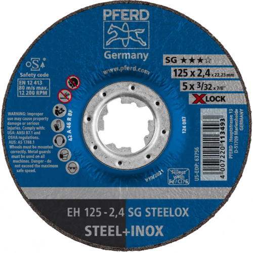 Tarcza do cięcia metalu 125x2,4x22,23 X-LOCK SG STEELOX wypukła Pferd 61340125 1