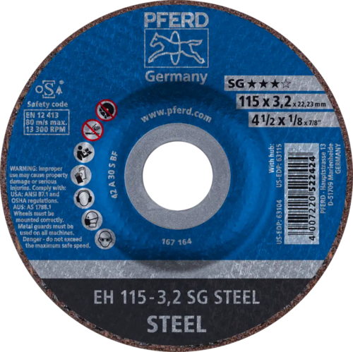 Tarcza do cięcia metalu 115x3,2x22,23 SG STEEL wypukła Pferd 61340132 1