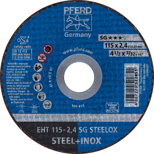 Tarcza do cięcia metalu 115x2,4x22,23 SG STEELOX płaska Pferd 61340432 1