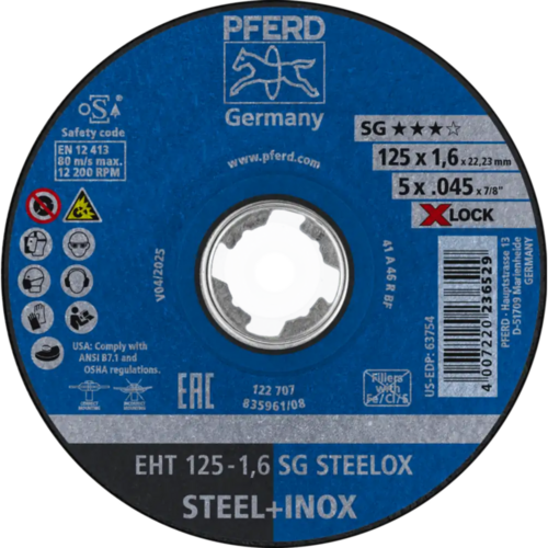 Tarcza do cięcia metalu 125x1,6x22,23 X-LOCK SG STEELOX płaska Pferd 61341123 1