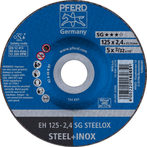 Tarcza do cięcia metalu 125x2,4x22,23 SG STEELOX wypukła Pferd 61341222 1