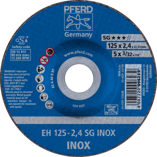 Tarcza do cięcia metalu 125x2,4x22,23 SG INOX wypukła Pferd 61341223 1