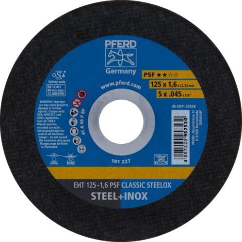 Tarcza do cięcia metalu 125x1,6x22,23 PSF CLASSIC STEELOX płaska Pferd 61715253 1