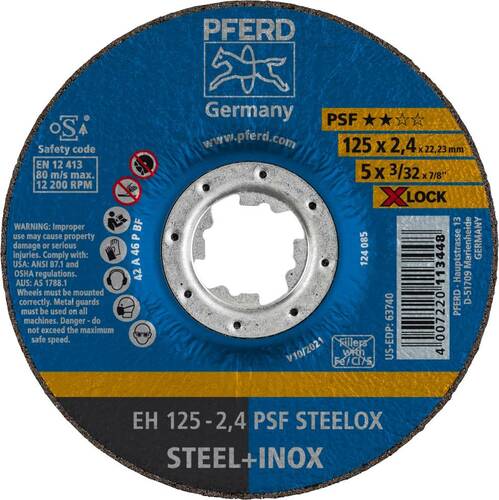Tarcza do cięcia metalu 125x2,4x22,23 X-LOCK PSF STEELOX wypukła Pferd 61740125 1