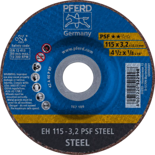 Tarcza do cięcia metalu 115x3,2x22,23 PSF STEEL wypukła Pferd 61740126 1