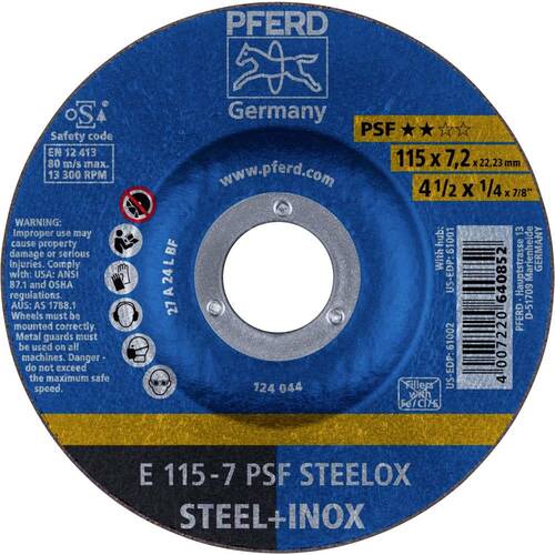 Tarcza do szlifowania metalu 115x7,2x22,23 PSF STEELOX wypukła Pferd 62011640 1