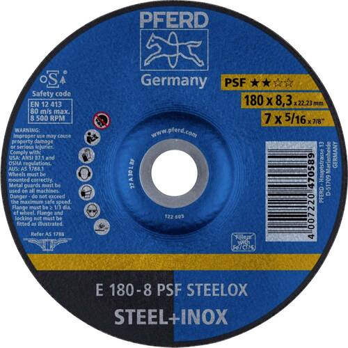 Tarcza do szlifowania metalu 180x8,3x22,23 PSF STEELOX wypukła Pferd 62017831 1