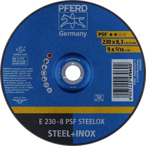 Tarcza do szlifowania metalu 230x8,3x22,23 PSF STEELOX wypukła Pferd 62023831 1