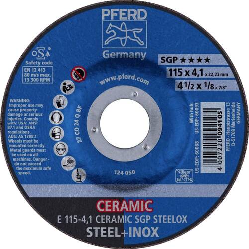 Tarcza do szlifowania metalu 115x4,1x22,23 CERAMIC SGP STEELOX wypukła Pferd 62100115 1