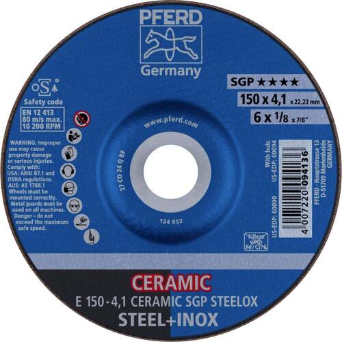 Tarcza do szlifowania metalu 150x4,1x22,23 CERAMIC SGP STEELOX wypukła Pferd 62100150 1
