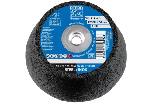 Ściernica garnkowa ETT 125 × 25 mm M14 linia wydajna SG STEELOX do stali/stali nierdzewnej 1