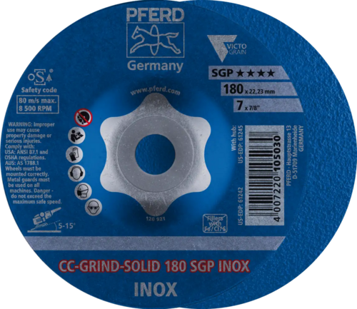 Tarcza do szlifowania metalu 180x22,23 CC-GRIND SOLID SGP INOX wypukła Pferd 64189180 1