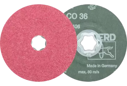 Tarcza fibrowa z ziarnem ceramicznym COMBICLICK Ø115 mm CO36 do szlifu zgrubnego na stali 1