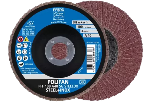 Ściernica listkowa POLIFAN PFF 100 × 16 mm płaska A40 linia wydajna SG STEELOX stal/stal nierdzewna 1