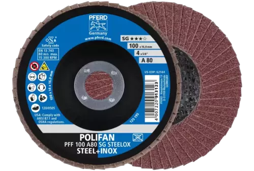 Ściernica listkowa POLIFAN PFF 100 × 16 mm płaska A80 linia wydajna SG STEELOX stal/stal nierdzewna 1
