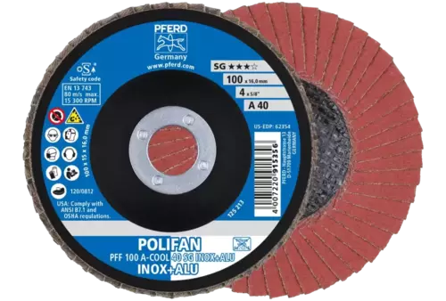 Ściernica listkowa POLIFAN PFF 100 × 16 mm płaska A-COOL 40 SG INOX+ALU stal nierdzewna/aluminium 1