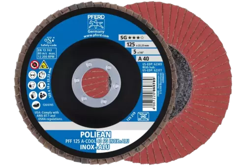 Ściernica listkowa POLIFAN PFF 125 × 22,23 mm płaska A-COOL 40 SG INOX+ALU stal nierdzewna/aluminium 1