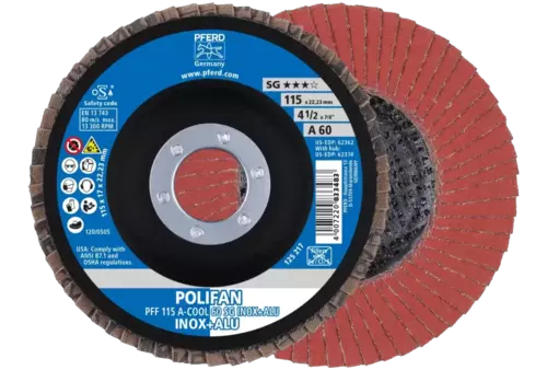 Ściernica listkowa POLIFAN PFF 115 × 22,23 mm płaska A-COOL 60 SG INOX+ALU stal nierdzewna/aluminium 1