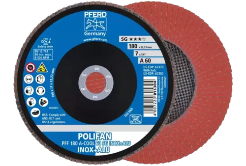 Ściernica listkowa POLIFAN PFF 180 × 22,23 mm płaska A-COOL 60 SG INOX+ALU stal nierdzewna/aluminium 1