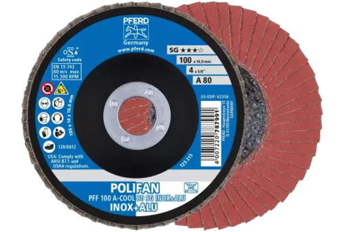 Ściernica listkowa POLIFAN PFF 100 × 16 mm płaska A-COOL 80 SG INOX+ALU stal nierdzewna/aluminium 1