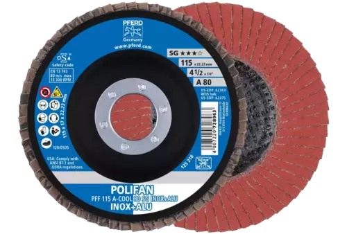 Ściernica listkowa POLIFAN PFF 115 × 22,23 mm płaska A-COOL 80 SG INOX+ALU stal nierdzewna/aluminium 1