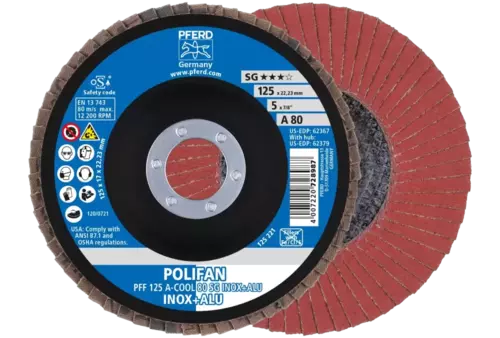 Ściernica listkowa POLIFAN PFF 125 × 22,23 mm płaska A-COOL 80 SG INOX+ALU stal nierdzewna/aluminium 1