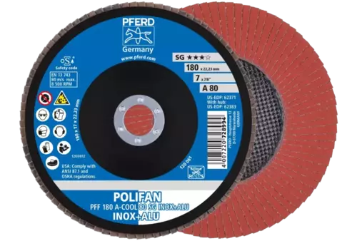 Ściernica listkowa POLIFAN PFF 180 × 22,23 mm płaska A-COOL 80 SG INOX+ALU stal nierdzewna/aluminium 1