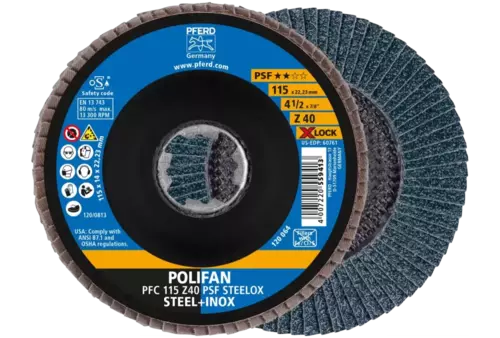 Ściernica listkowa POLIFAN PFC 115 mm X-LOCK stożkowa Z40 linia uniwersalna PSF STEELOX stal/stal nierdzewna 1
