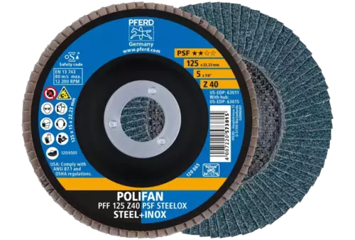 Ściernica listkowa POLIFAN PFF 125 × 22,23 mm płaska Z40 linia uniwersalna PSF STEELOX stal/stal nierdzewna 1