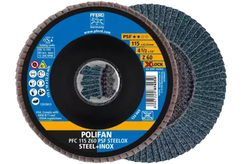 Ściernica listkowa POLIFAN PFC 115 mm X-LOCK stożkowa Z60 linia uniwersalna PSF STEELOX stal/stal nierdzewna 1