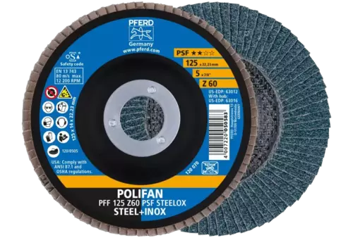 Ściernica listkowa POLIFAN PFF 125 × 22,23 mm płaska Z60 linia uniwersalna PSF STEELOX stal/stal nierdzewna 1