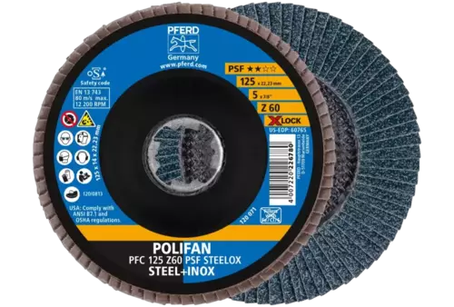 Ściernica listkowa POLIFAN PFC 125 mm X-LOCK stożkowa Z60 linia uniwersalna PSF STEELOX stal/stal nierdzewna 1