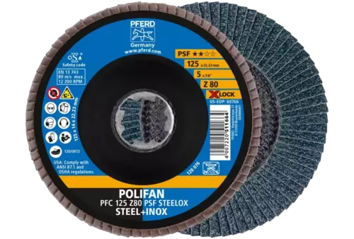 Ściernica listkowa POLIFAN PFC 125 mm X-LOCK stożkowa Z80 linia uniwersalna PSF STEELOX stal/stal nierdzewna 1
