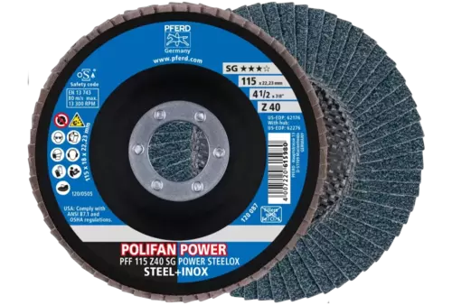 Ściernica listkowa POLIFAN POWER PFF 115 × 22,23 mm płaska Z40 SG STEELOX stal/stal nierdzewna 1
