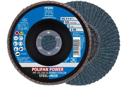 Ściernica listkowa POLIFAN POWER PFF 125 × 22,23 mm płaska Z40 SG STEELOX stal/stal nierdzewna 1
