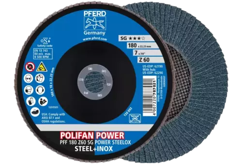 Ściernica listkowa POLIFAN POWER PFF 180 × 22,23 mm płaska Z60 SG STEELOX stal/stal nierdzewna 1