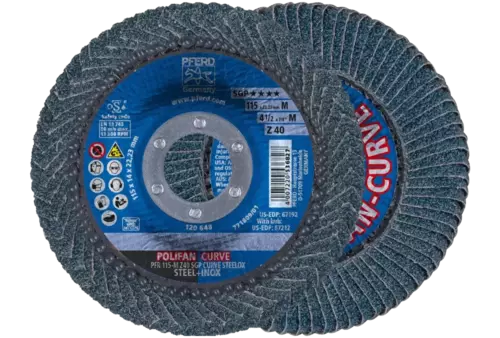 Ściernica listkowa POLIFAN CURVE PFR 115 × 22,23 mm szerokość M Z40 SGP STEELOX do stali/stali nierdzewnej 1