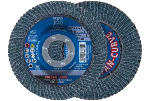 Ściernica listkowa POLIFAN CURVE PFR 115 × 22,23 mm szerokość L Z40 SGP STEELOX do stali/stali nierdzewnej 1