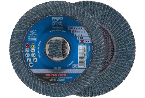 Ściernica listkowa POLIFAN CURVE PFR 125 mm X-LOCK szerokość L Z40 SGP STEELOX do stali/stali nierdzewnej 1