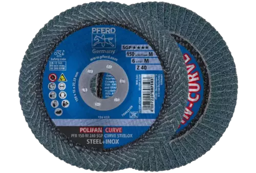 Ściernica listkowa POLIFAN CURVE PFR 150 × 22,23 mm szerokość M Z40 SGP STEELOX do stali/stali nierdzewnej 1