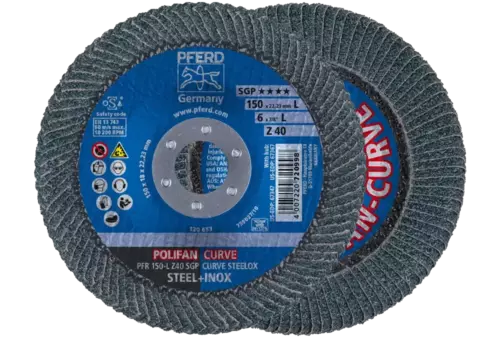 Ściernica listkowa POLIFAN CURVE PFR 150 × 22,23 mm szerokość L Z40 SGP STEELOX do stali/stali nierdzewnej 1