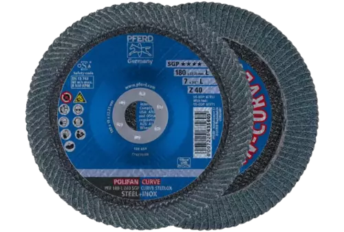 Ściernica listkowa POLIFAN CURVE PFR 180 × 22,23 mm szerokość L Z40 SGP STEELOX do stali/stali nierdzewnej 1